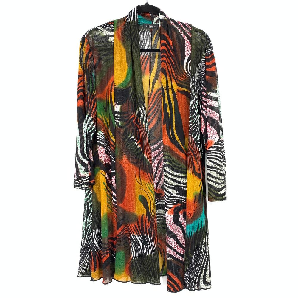 Creation Womens Open Duster Cardigan XL Multicolor Abstract Zebra Print Sheer
